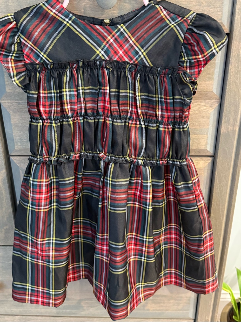 J. Crew Black, Red & Yellow Plaid Smocked Short Sleeve Dress